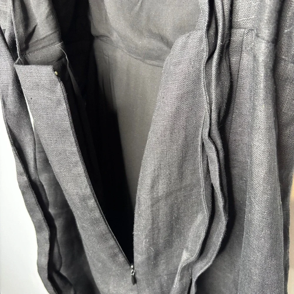 Sezane Editions Armida Dress Size 36/4 Black Linen Puff Sleeve Tie Back Mini - Picture 6 of 15